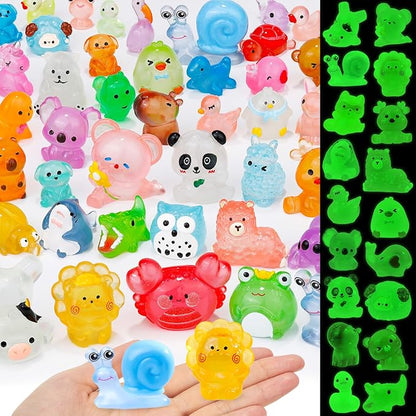 80 Pcs Luminous Mini Resin Animals 80 Styles Tiny Little Glow in The Dark Animal Figures to Hide Miniature Ducks Figurines for Party Favors DIY Fairy Garden Dollhouse Micro Landscape Aquarium Decor