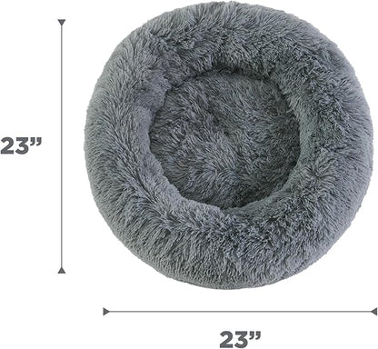 Best Friends by Sheri Original Calming Donut Dog and Cat Bed, Shag Faux Fur, Gray, (23in x 23in) - Anxiety Relief for Pets Up to 25 lbs