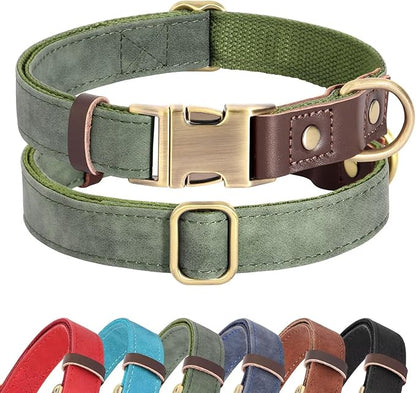 Didog Soft Padded Leather Dog Collar for Large Dogs, Classic Heavy Duty Dog Collars with Quick Release Metal Buckle, Adjustable Large Dog Collar Leather,Green,L