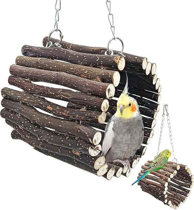 BNOSDM Wooden Bird Tunnel Parrot Swing Toys Natural Fruitwood Hanging Nest Parrot Hammock Bird Cage Accessories for Conures, Parakeets, Budgies, Finches, Cockatiels, Lovebirds (L)