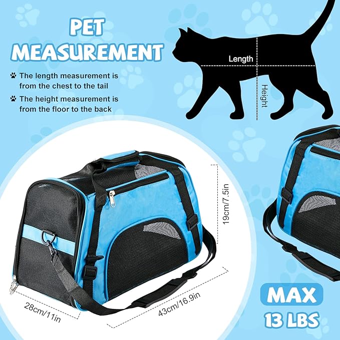Sweetude 4 Pcs Cat Carrier Soft Pet Carrier for Cat Under 13lbs, 16.9X 11x 7.5 Inch, Soft Sided Foldable Comfortable Portable Carrying Bag for Cat Small Dog Pet Travel (Rose Red, Blue)