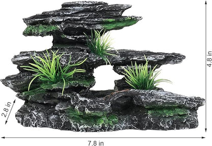 Aquarium Decor Mountain View Stone Ornament, Premium Landscape Fish Tank Decorations Large, Fish Tank Accessories, Ideal for Betta, Snails, Turtle, Hiding, Playing, Basking and Resting Spots