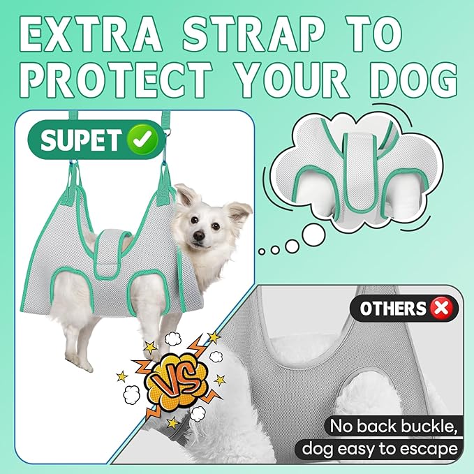 Supet Dog Grooming Hammock Harness for Cats Dogs, Relaxation Pet Restraint & Small Animal Leashes Sling Helper Nail Trimming Clipping, Grey