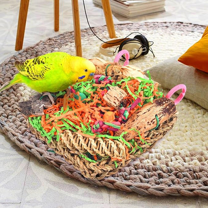 KATUMO Bird Toys, Parakeet Grass Mat Foraging Toy Parrot Shredding Hanging for Cockatiel Lovebird Parakeet Budgie Small-Medium Birds