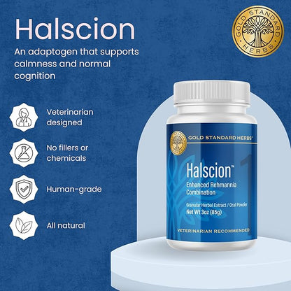 Halscion Cognitive Support and Stress Relief for Dogs by Gold Standard Herbs, All Natural Rehmannia Combination, 250 gram Powder, (Large)