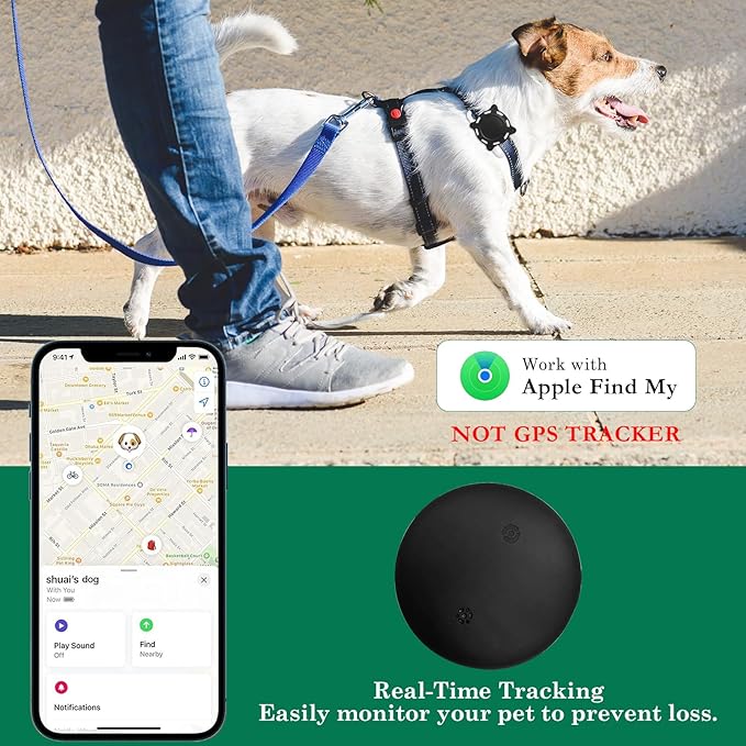 Dog Tracker, Pet Location Tracker with Collar Holder for Dogs, No Subscription, MFi Certified, Works with iOS Find My, Smart Location Device (Black and White)