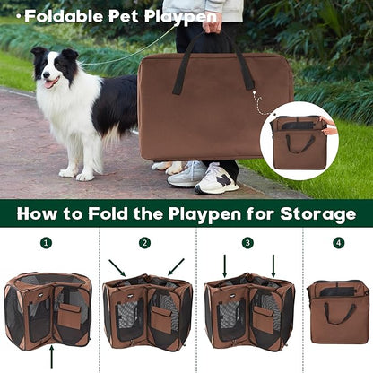 Love's cabin Pet Puppy Dog Playpen, Small Dog Tent Crates Cage Indoor/Outdoor, Portable Playpen for Cat, Foldable Pop Up Dog Kennel Playpen with Carring Case, Brown