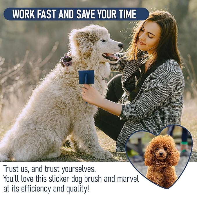 Dog Slicker Brush for Dogs- Pet Slicker Dog Brush for Golden Doodle & Poodle- Goldendoodle Dog Grooming Brush for Long Haired Dogs