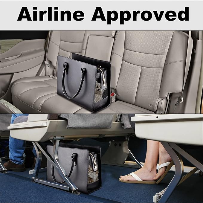 Fashion Dog Purse Carrier for Small Dogs with Shoulder Strap, Hold Up to 5lbs Quality PU Leather Pet Carrier, Cat Carrier, Airline Approved Puppy Purse Carrier for Travel (Black, Small Size)