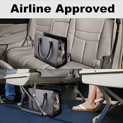 Fashion Dog Purse Carrier for Small Dogs with Shoulder Strap, Hold Up to 5lbs Quality PU Leather Pet Carrier, Cat Carrier, Airline Approved Puppy Purse Carrier for Travel (Black, Small Size)