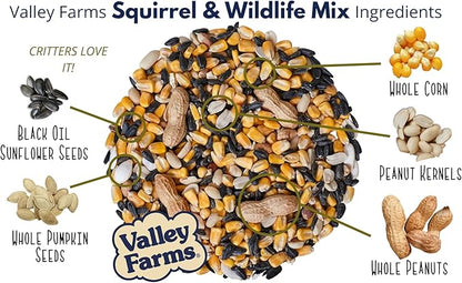 Valley Farms Squirrel & Wildlife Mix (4 LB) Wildlife Food and Wild Bird Food, Bird Seed for Squirrel Chipmunks & Deer, Peanuts, Black Oil Sunflower & Corn