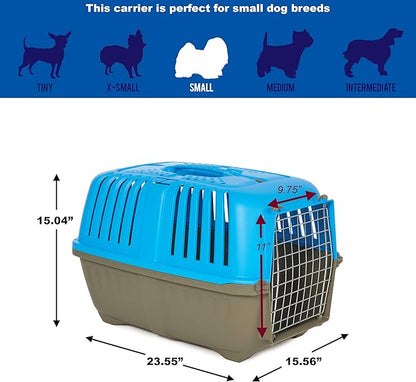 MidWest Homes for Pets Spree Travel Pet Carrier, Dog Carrier Features Easy Assembly and Not The Tedious Nut & Bolt Assembly of Competitors, Blue, 24-Inch Small Dog Breeds (1424SPB) (Pack of 1)
