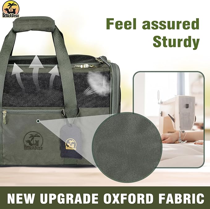 Luxury Pet Carrier for Dogs, Cats, Puppies - Airline TSA Approved, Durable Anti-Scratch Fabric, Soft-Sided, Consistent Airflow, Foldable Design, Cushion Pad, Travel (Olive Green, Large)