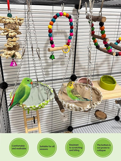 Waterproof Bird Nest for Cage, Hanging Birds Hammock with Adjustable Chain, Bird Cage Swing for Parakeets Bird Sleeping Hut for Budgies Lovebirds Quaker (Green)