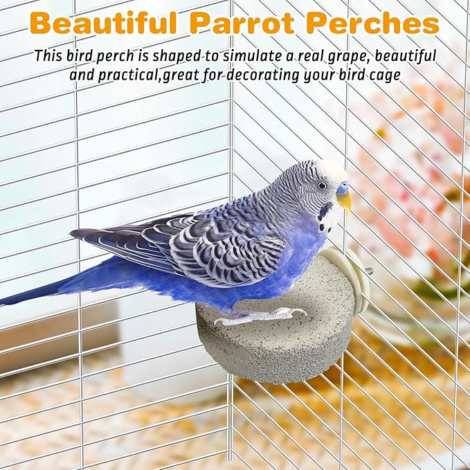 PINVNBY 6 PCS Bird Perch Parrot Beak Grinding Stone Calcium Mineral Parrot Perch Foot Claws Trimmer Chewing Toy Bird Cage Accessories for Small Medium Budgie Cockatiel Conure Lovebird (Lune)