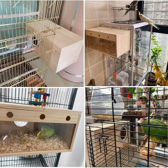 Tfwadmx Parakeet Nesting Box Transparent Bird Nest Box Wood Bird House for Cage Budgie Breeding Boxes for Parrotlets, Lovebirds and Other Small Sized Birds 9.8" x 4.8" x 4.9"