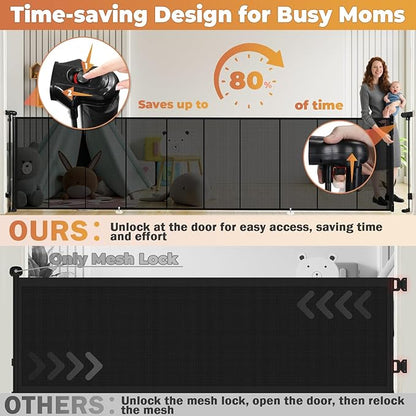 236" Retractable Baby Gates Dog Gate Extra Wide, 42" Tall Child Pet Safety Gate with Reinforced Strips for Stairs, Long Mesh Garage Gates Fence for Outdoor Indoor Large Openings Driveway Decks Patio