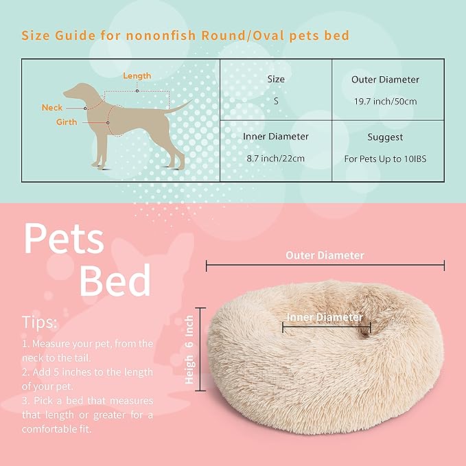Small Dog Bed Calming Dogs Bed for Small Medium Large Dogs Anti-Anxiety Puppy Bed Machine Washable Warming Cozy Soft Pet Round Bed Fits up to 10-100 lbs (Small (Pack of 1), Beige)