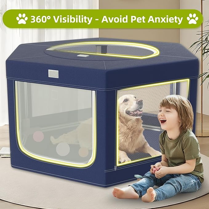 Dog Playpen 45x45 Inch, Hexagonal Type Puppy PlayPen with Gate for Puppies, Cat, Pet PlayPen with Roof for Outdoors & Indoors, Thickened Fabric, Safe & Sturdy Dog Fence