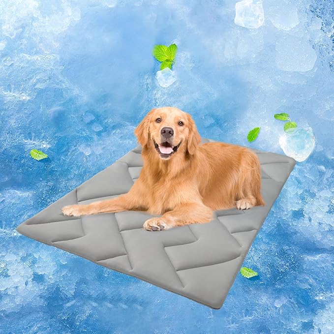 BEAUTYZOO Dog Cooling Mat for Large Dogs, 48"x28" Cooling Dog Bed Washable, Foldable Cat Ice Cool Pad for Summer, Reversible Pet Freeze Cushion Blanket for Kennel Cage Sofa Bed Floor Car Seat, Grey L