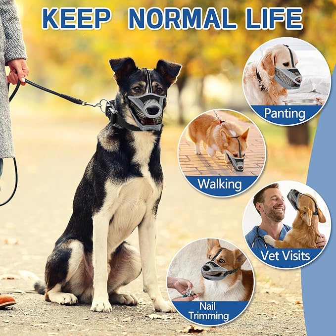 Dog Muzzle for Large Medium Small Dogs, Soft Mesh Muzzle for Dogs with Reflective Adjustable Strap, Prevent Biting Chewing and Licking, Dog Nose Open Design for Reduction Friction (Grey, XL)