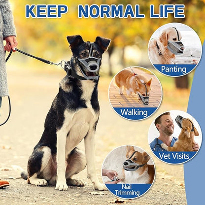 Dog Muzzle for Large Medium Small Dogs, Soft Mesh Muzzle for Dogs with Reflective Adjustable Strap, Prevent Biting Chewing and Licking, Dog Nose Open Design for Reduction Friction (Grey, XS)