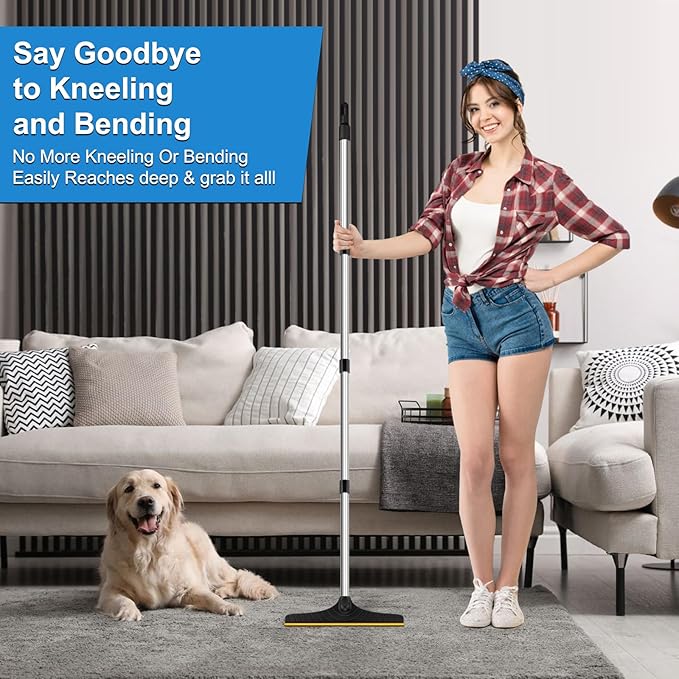 5FT Carpet Rake Pet Hair Remover, Reusable Carpet Rake with Telescopic Handle for Pet Hair Removal Tool Dog Cat Fur Remover Broom for Rugs, Mats, Beds, Stairs (Black)