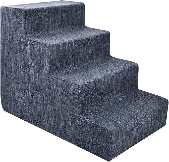 Best Pet Supplies Dog Stairs for Small Dogs & Cats, Foam Pet Steps Portable Ramp for Couch Sofa and High Bed Non-Slip Balanced Indoor Step Support, Paw Safe No Assembly - Dark Gray Linen, 4-Step