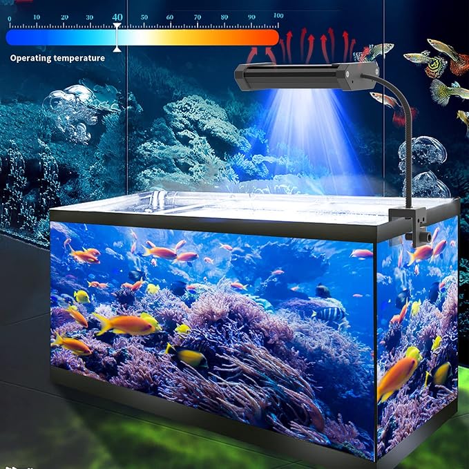 Lominie Small LED Aquarium Light Full Spectrum, 2-Channel Dimmable Fish Tank Light with Adjustable Gooseneck for Saltwater, Coral Nano Tank (Saltwater)