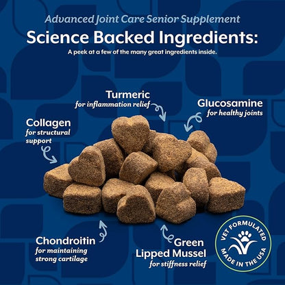 NaturVet Senior Advanced Joint Health Dog Supplement – Includes Glucosamine, MSM, Chondroitin, Collagen – Helps Supports Canine Joint Health Function – 60 Ct. Soft Chews