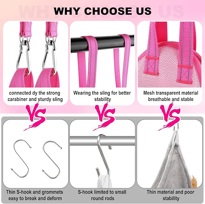 Dog Grooming Hammock, Adjustable Pet Grooming Hammock Restraint for Nail Trimming, Breathable Dog Sling Harness with Nail Clippers& Nail File (Pink, Large)