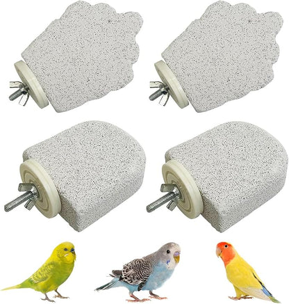 4Pcs Bird Beak Grinding Stone, Bird Perches Calcium Parrot Perch Stand Parrot Teeth Mouth Molar Cage Accessories Platform Paw Grinding Sticks Jumping Stand for Budgie Cockatiel Conure Finch