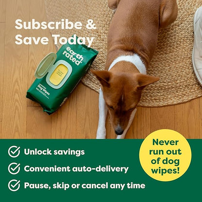 Earth Rated Pet Grooming Wipes for Dogs and Cats, Hypoallergenic, Cleaning and Hydrating, for Paws, Body and Butt, Unscented, 100 Count