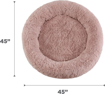 Best Friends by Sheri Original Calming Donut Dog and Cat Bed, Shag Faux Fur, Dusty Rose, XL (45in x 45in) - Anxiety Relief for Pets Up to 150 lbs