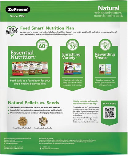 ZuPreem Natural Bird Food, Daily Bird Feed Pellets for Cockatiel, Lovebird, Quaker, Small Conure, Lorikeet, Core Nutrition, Added Vitamins, Made in USA, Cockatiel Food, (Medium, 10 lb Bag)