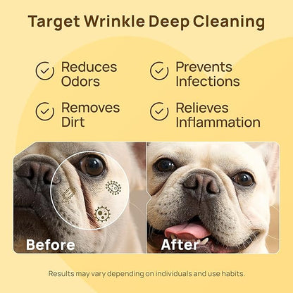 HICC PET Wrinkle Wipes for Dogs- 100 Count Hypoallergenic Wrinkle Wipes French Bulldog, Cleans Deodorizing, Anti-Itch Tear Stain Remover, Vet-Recommended Dog Face Wipes Great for Pug, English Bulldog