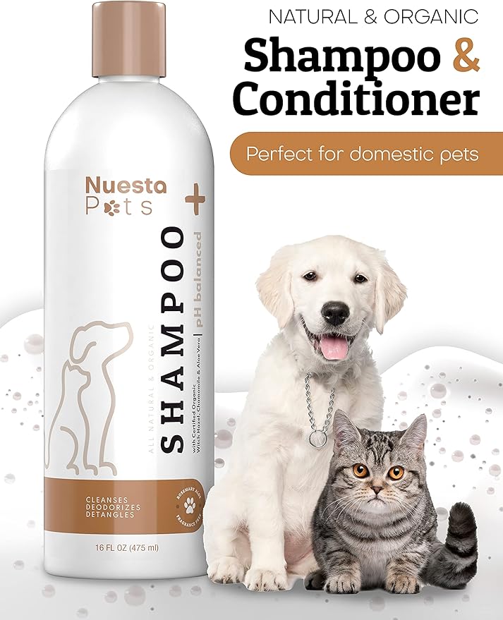 Pet Shampoo for Dogs & Cats (2 Pack) Unscented Fragrance Free Natural & Organic - pH Balanced for Dry & Sensitive Skin for Puppies & Kittens - Chamomile, Aloe & Oatmeal – Soap & Cruelty Free – 16 Oz