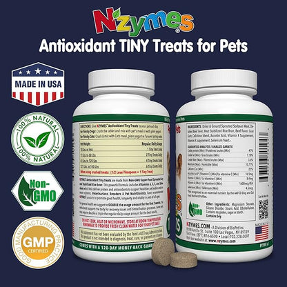 Nzymes® Antioxidant Tiny Treats - for Dogs Joints, HIPS, Paralysis, Skin, Coat, Hair Loss, Aging, Digestion, Seizures - Dog Treats for Small Dogs - 90 Treats - Made in The USA