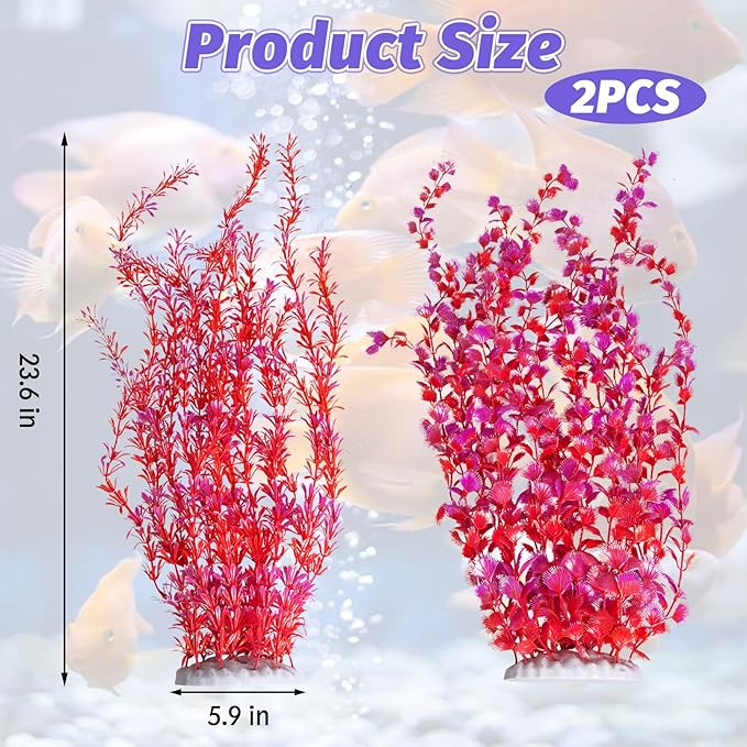 Hamiledyi Aquarium Plastic Plants Aquarium Decor Artificial Fish Tank Plants,Tall Fish Tank Decorations, Extra Large Aquarium Plant 23.6-inch Tall,2PCSï¼_edï¼
