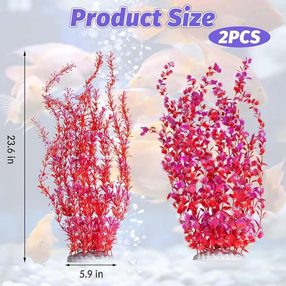 Hamiledyi Aquarium Plastic Plants Aquarium Decor Artificial Fish Tank Plants,Tall Fish Tank Decorations, Extra Large Aquarium Plant 23.6-inch Tall,2PCSï¼_edï¼