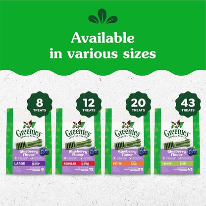 Greenies Large Dental Dog Treats, Blueberry Flavor, 12 oz. Pack (8 Treats)
