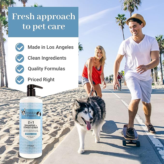 Frankie & Paisley 2-in-1 Soothing Dog Grooming Shampoo and Conditioner for Dry or Itchy Skin and Allergy Relief with Oatmeal and Natural Aloe Vera - 32 fl. Oz