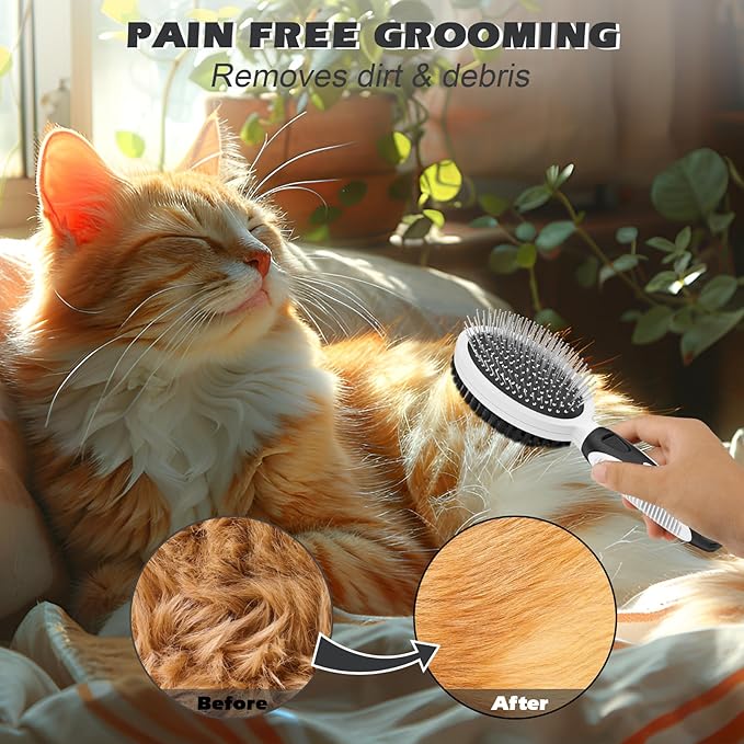 2PCS Pet Grooming Tools - Double-Sided Brush for Shedding and Bathing, Suitable for Short/Long Haired Dogs Cats and Horses, Deshedding Dog Brush, Mane & Tail Combs for Horses - Pet Supplies (White)
