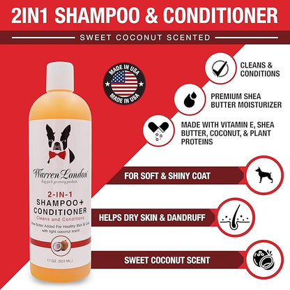 Warren London 2in1 Pet Shampoo and Conditioner for Dogs, Puppys, & Cats | Best Dog Shampoo and Conditioner for Dry Itchy Skin | Dandruff Shampoo for Dogs | Dog Shampoo Gallon Size