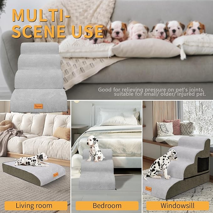 Topmart High Density Foam Dog Steps 4 Tiers,Extra Wide Deep Pet Steps,Non-Slip Pet Stairs,Dog Ramp for Bed,Soft Foam Dog Ladder,Best for Older Dogs Injured,Older Pets,Cats with Joint Pain