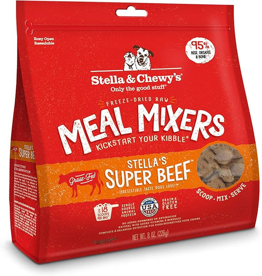 Stella & Chewy's Freeze Dried Raw Super Beef Meal Mixer  Dog Food Topper for Small & Large Breeds  Grain Free, Protein Rich Recipe  8 oz Bag