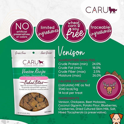 CARU - Soft 'n Tasty Baked Bites - Venison Bites Dog Treats - Flavorful Training Treats - 3.75 oz