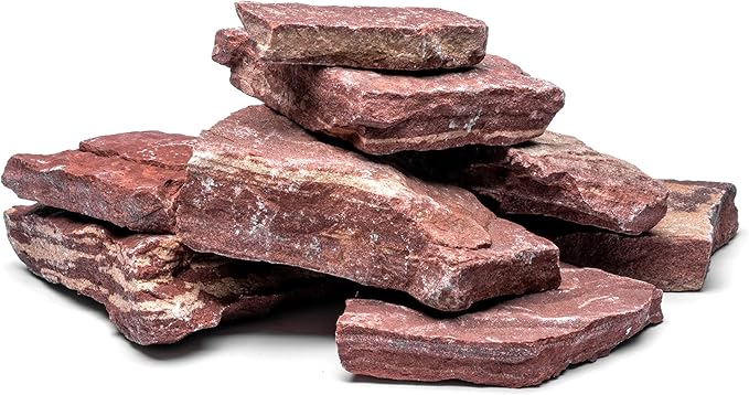 Natural Slate Stone for Aquariums, Fish Tanks, Terrariums, Aquascaping and Amphibian Enclosures, Mix of Large and Medium Size Rocks - by SubstateSource (20 Pounds, Red River)