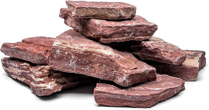 Natural Slate Stone for Aquariums, Fish Tanks, Terrariums, Aquascaping and Amphibian Enclosures, Mix of Large and Medium Size Rocks - by SubstateSource (20 Pounds, Red River)