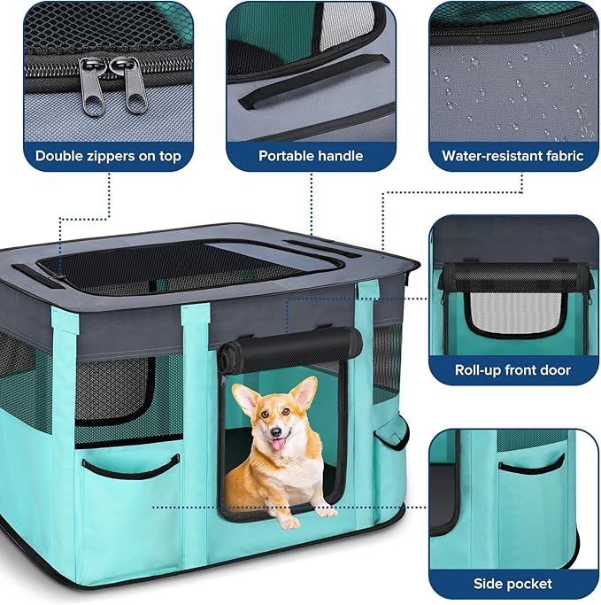 Portable Pet Playpen - Foldable Dog Playpen Indoor - Dog Kennel Indoor Cat Tent Puppy Playpen for Indoors, Water-Resistant+Uv Shade Cover, Pet Playpen with Free Carring Bag (A-Small)